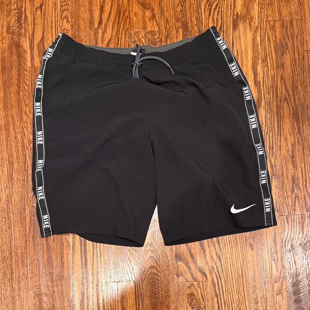 Nike Men's Black Swim Trunks with Logo Stripes